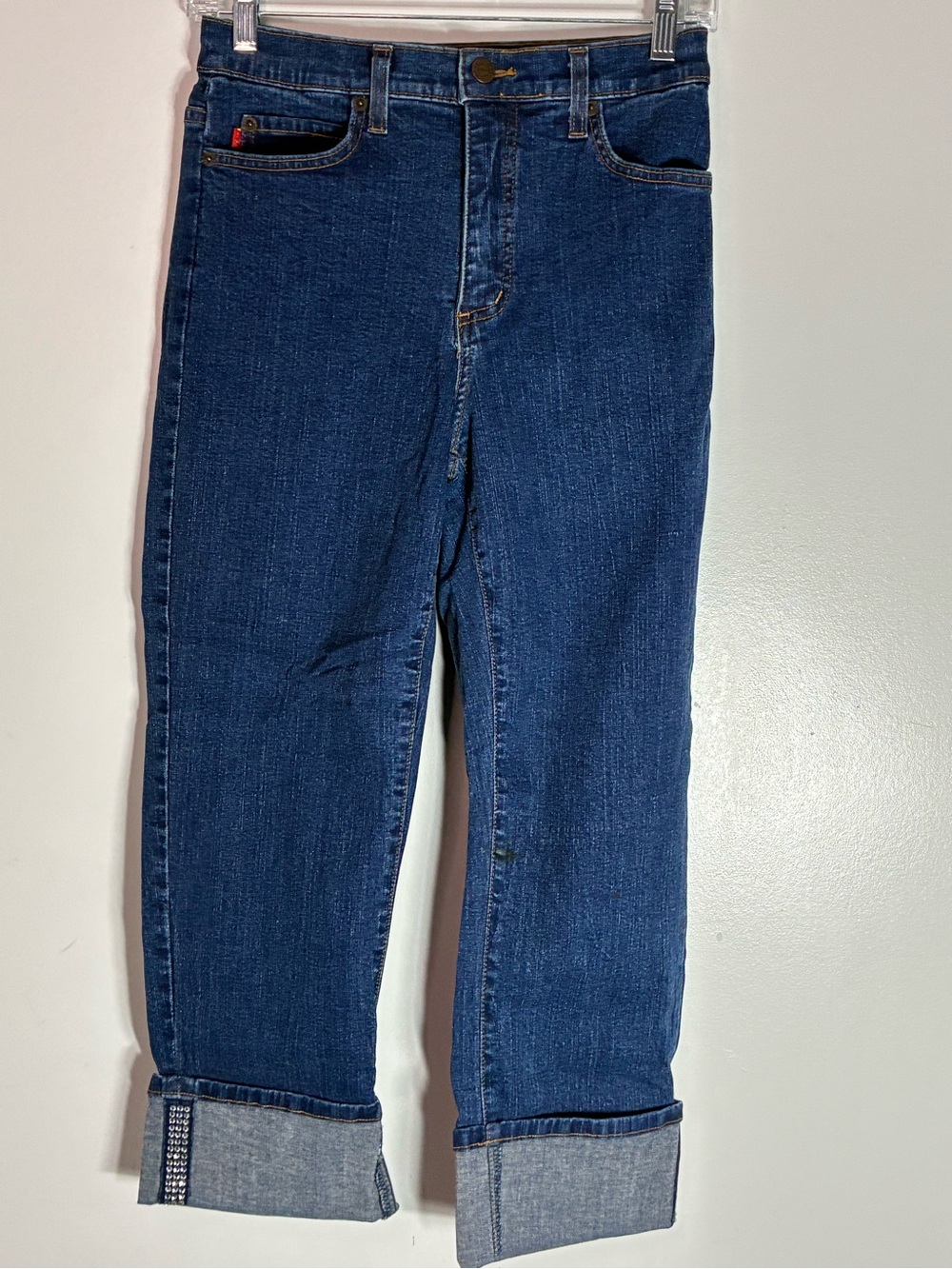 NYDJ High Rise Ankle Jeans with Rhinestone Gem Cuff Hem Tummy truck Tech 4